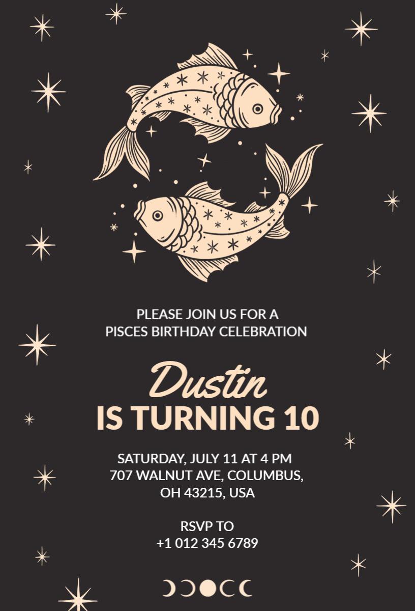 Pisces Theme Underwater Adventure 10th Birthday Invitation Template