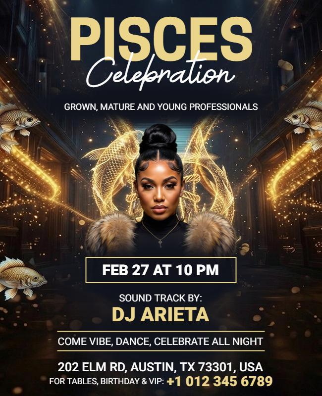 Pisces Zodiac Celebration Party Flyer Template