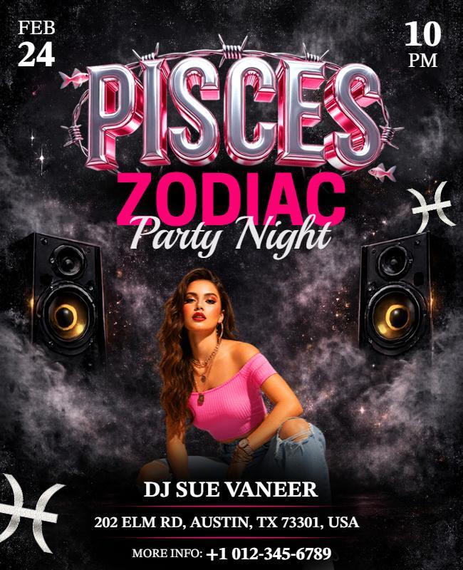 Pisces Zodiac Party Night Event Flyer Template