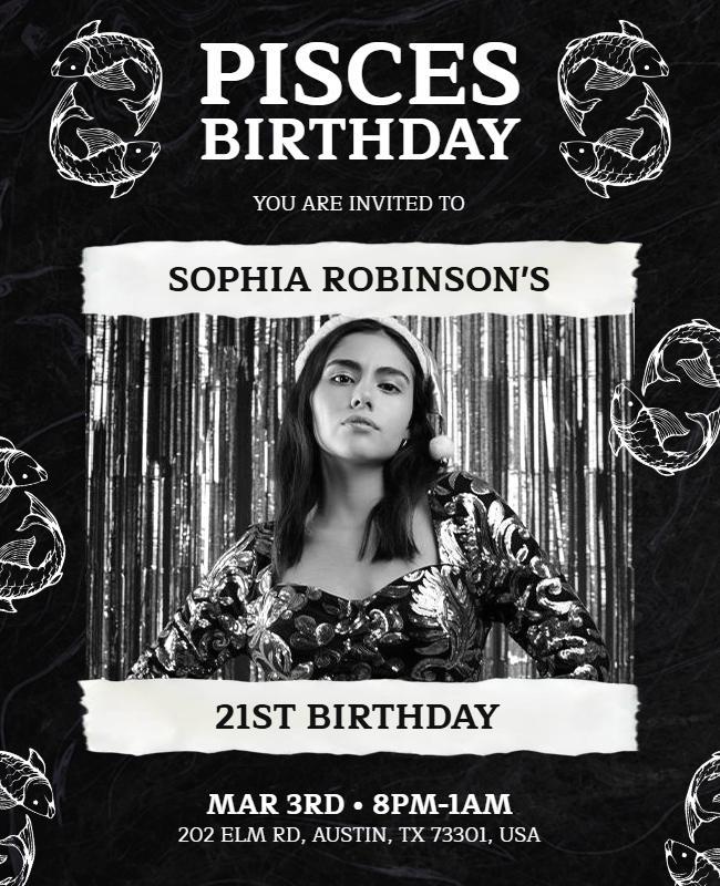 Pisces Zodiac Themed Birthday Celebration Flyer Template