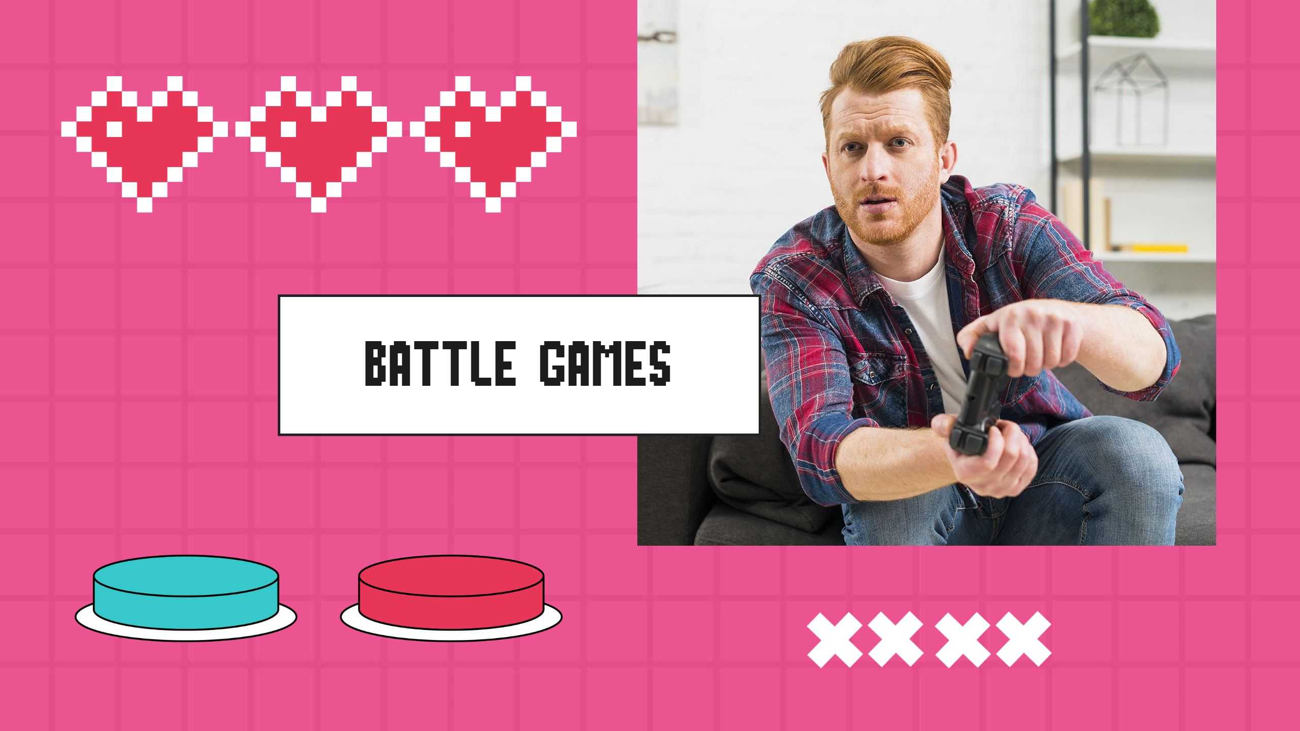 Pixel Art Style with Pink Background for Game Banner Template
