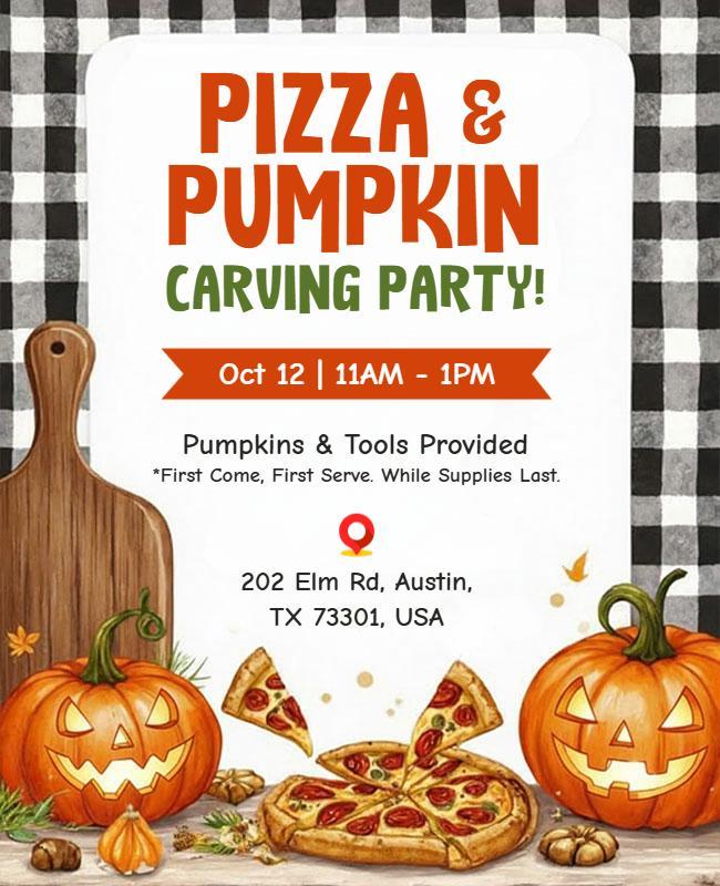Pizza and Pumpkin Carving Party Flyer Template
