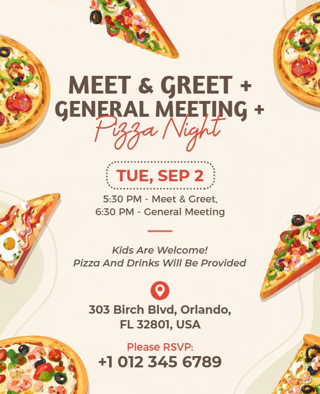 Pizza Night Meet and Greet and General Meeting Poster Template