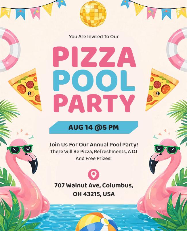 Pizza Pool Party Invitation Poster Template