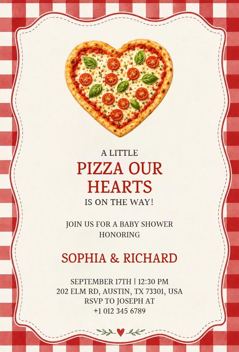 Pizza Theme Whimsical Baby Shower Celebration Invitation Template