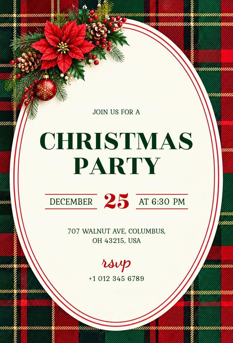 Plaid Red and Green Christmas Party Invitation Template