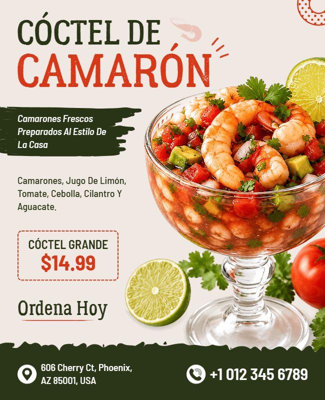 Plantilla De Folleto De Promoción Especial De Cóctel De Camarones Frescos