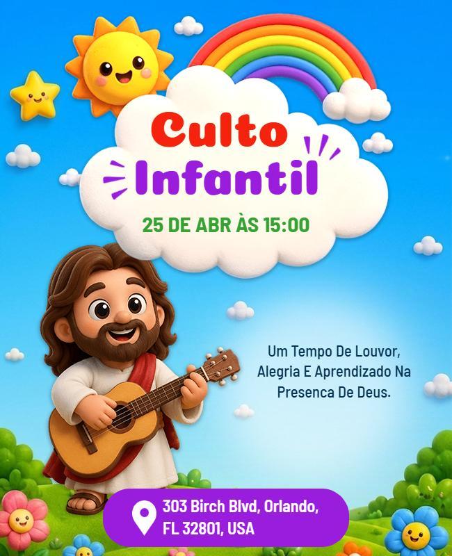 Plantilla De Folleto Para El Servicio De Adoración Culto Infantil