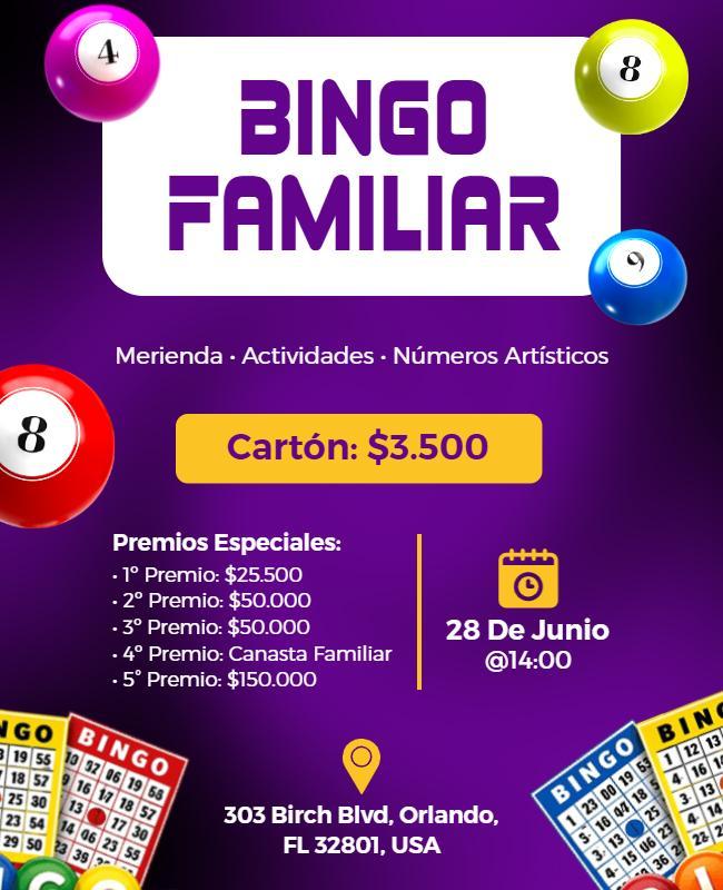 Plantilla De Folleto Para La Noche De Bingo Familiar