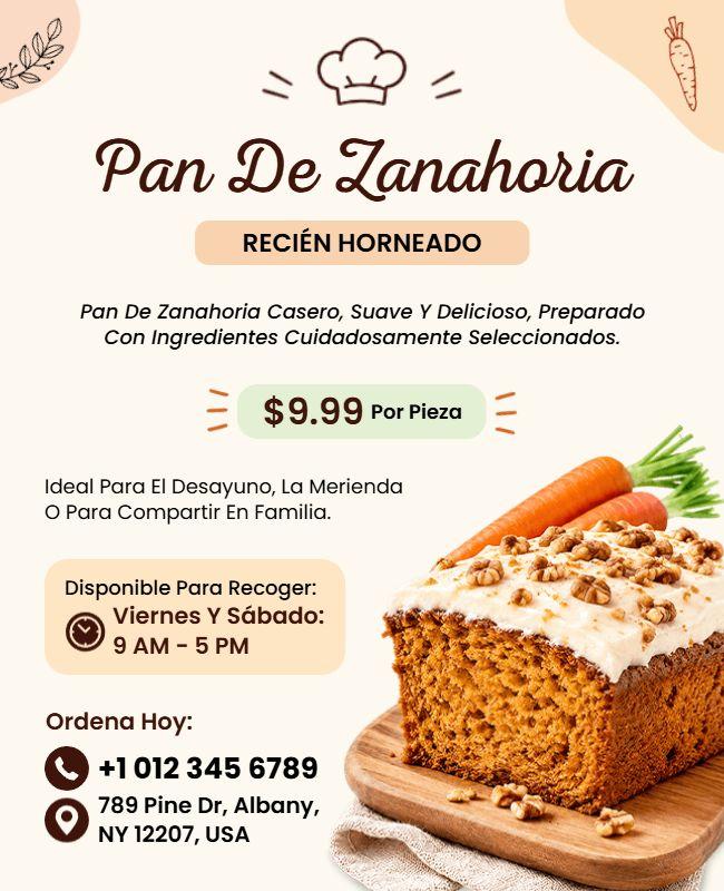 Plantilla De Folleto Promocional De Pan De Zanahoria Recién Horneado