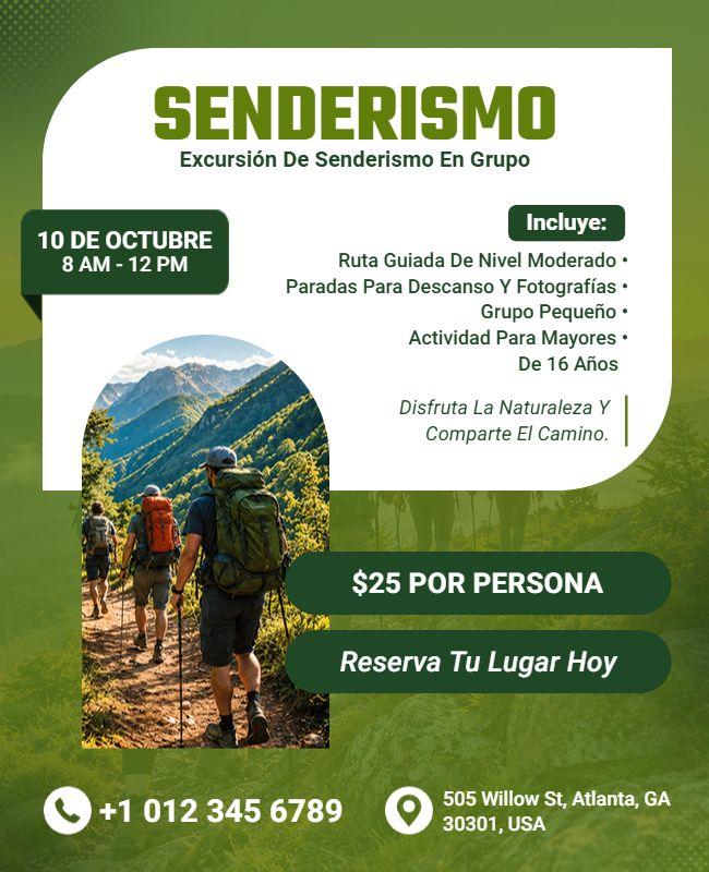 Plantilla De Folleto Promocional Para Una Aventura De Senderismo En Grupo