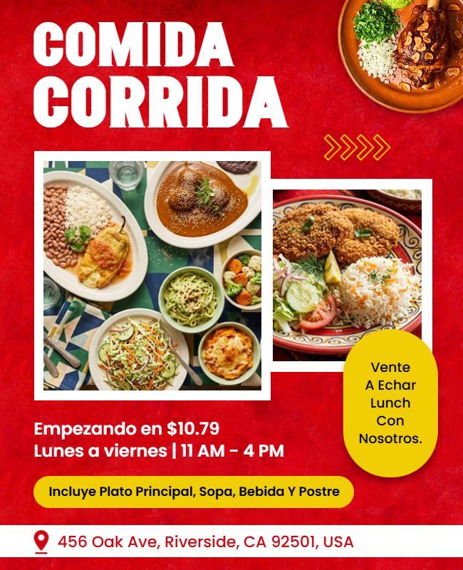Plantilla De Folleto Publicitario De Comida Corrida Tradicional