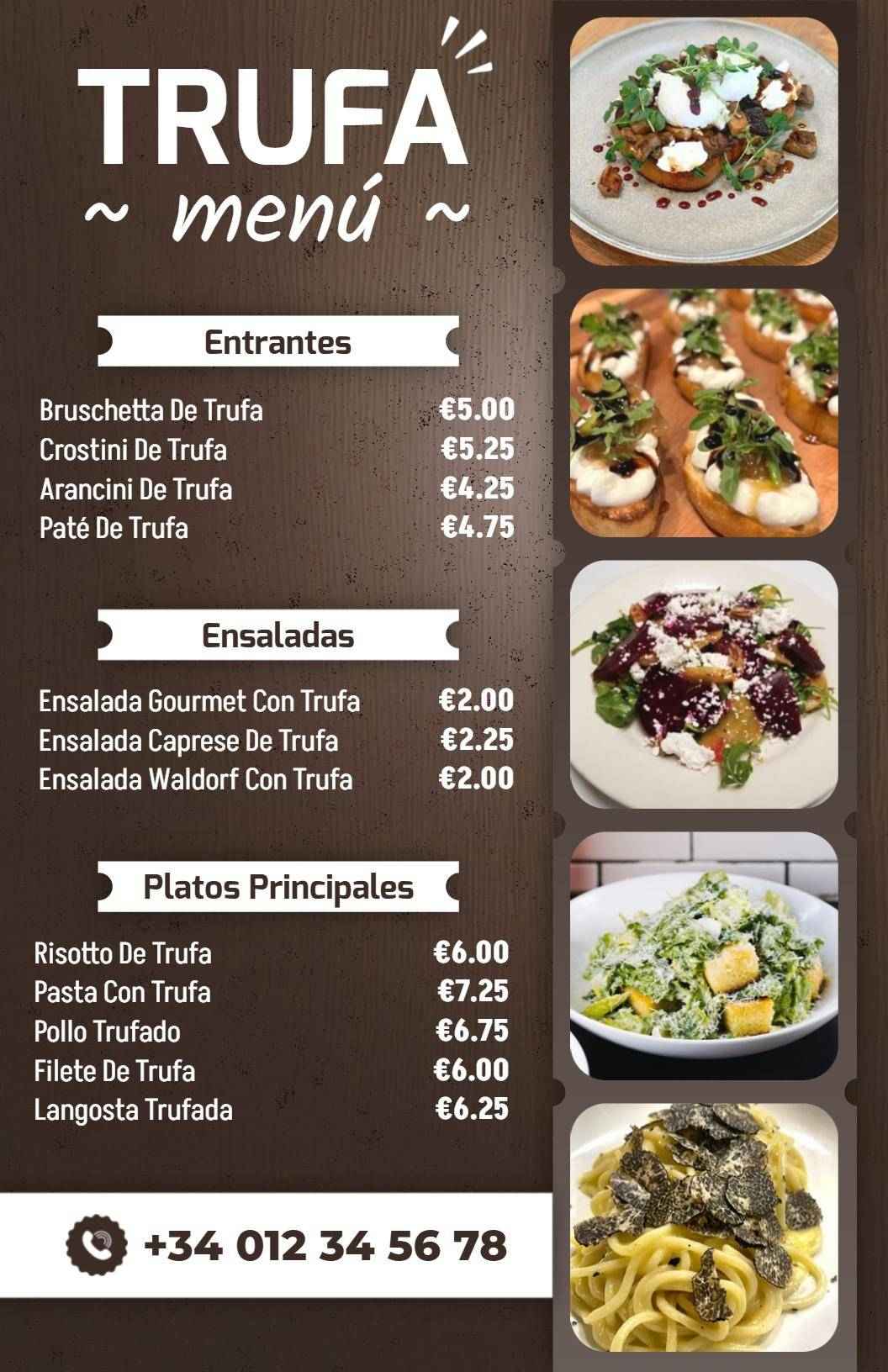 Plantilla De Menú Culinario Elegante Con Temática De Trufa Marrón