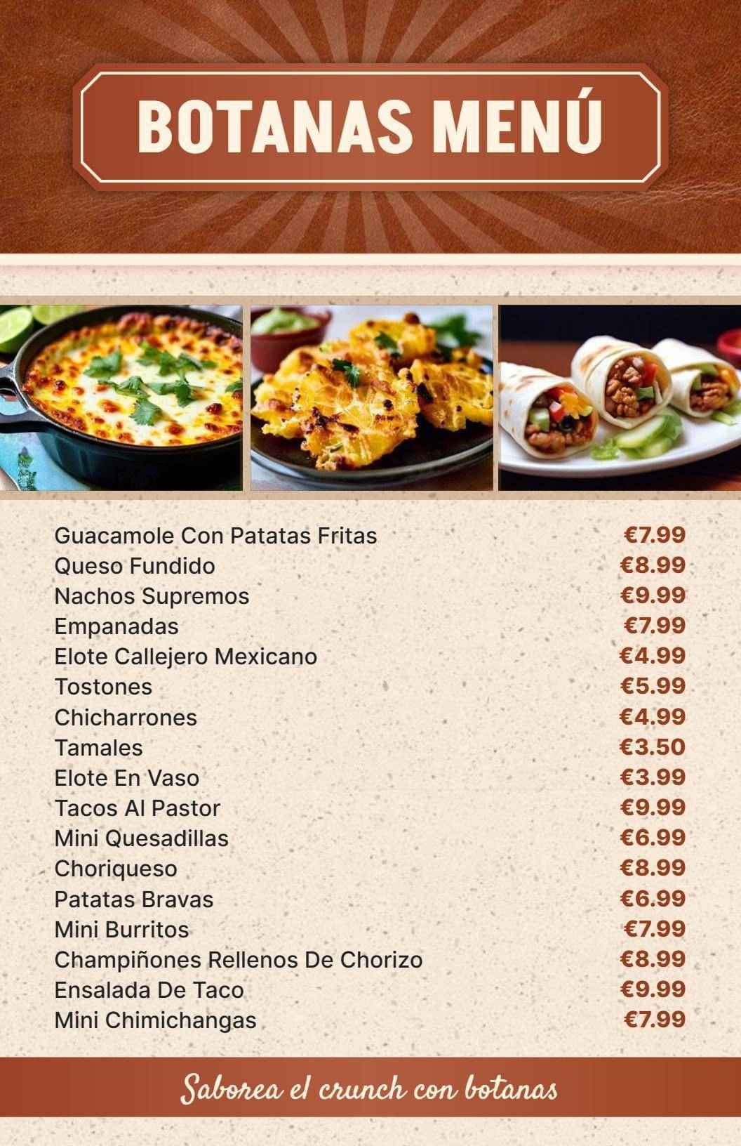 Plantilla De Menú De Aperitivos De Cocina Mexicana Tradicional