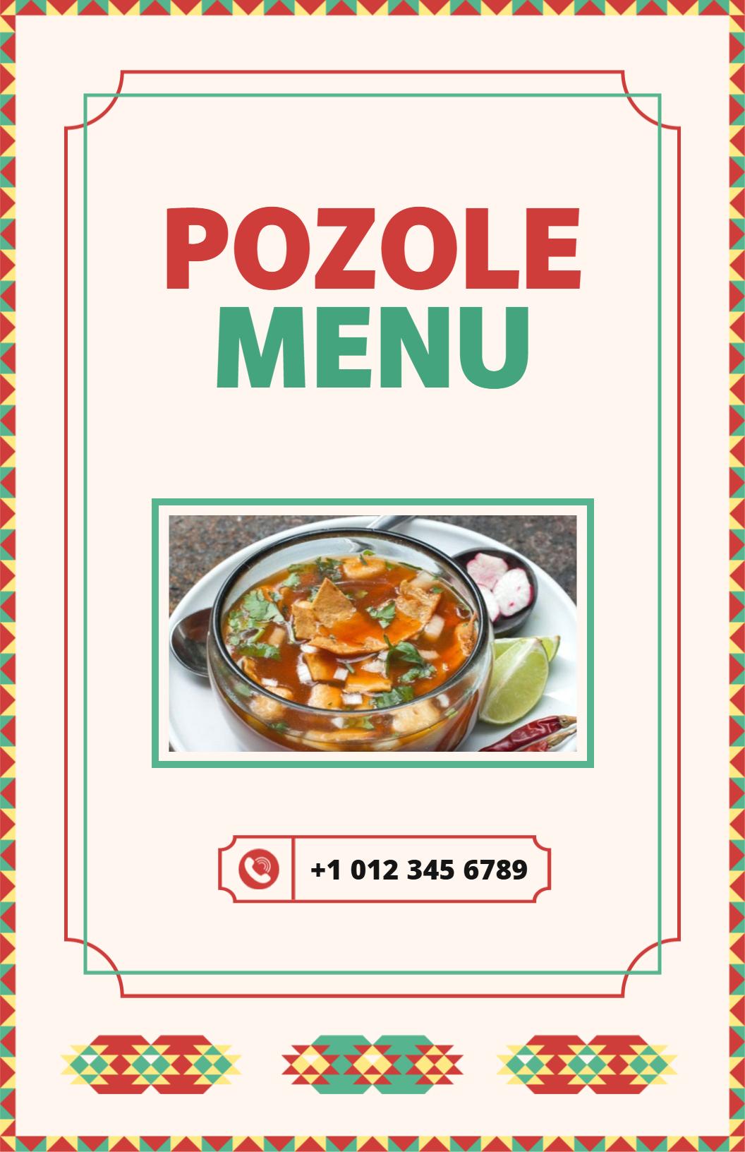 Plantilla De Menú De Auténtico Pozole Mexicano Rojo Y Verde