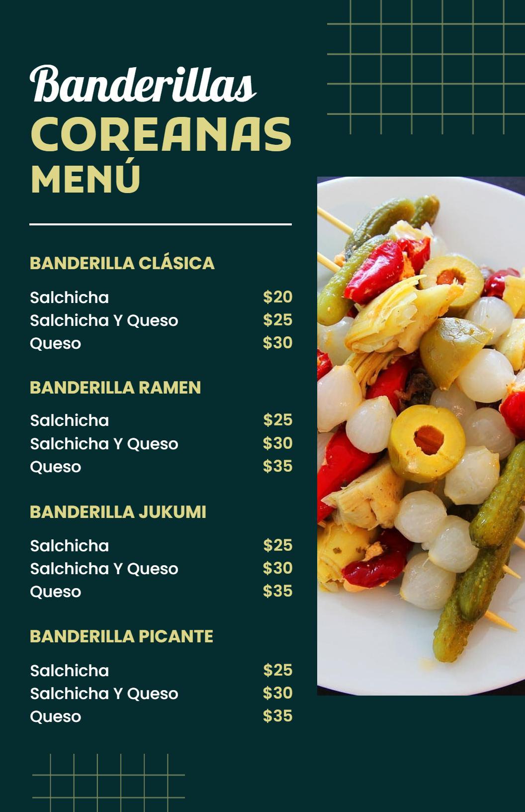 Plantilla De Menú De Banderillas Coreanas Con Diseño Oscuro Y Llamativo