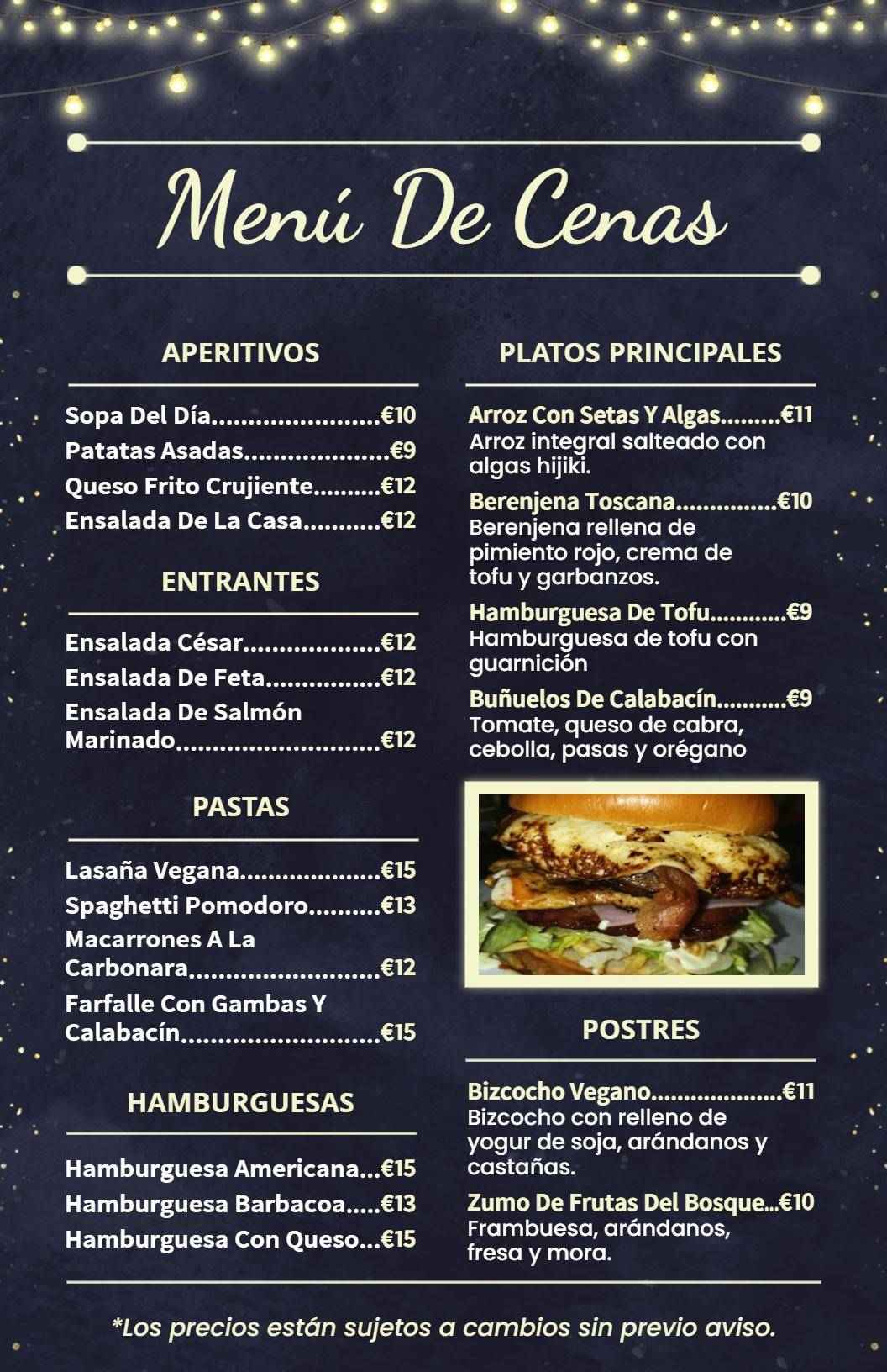Plantilla De Menú De Cena Con Guirnalda De Luces Festivas En Azul Clásico