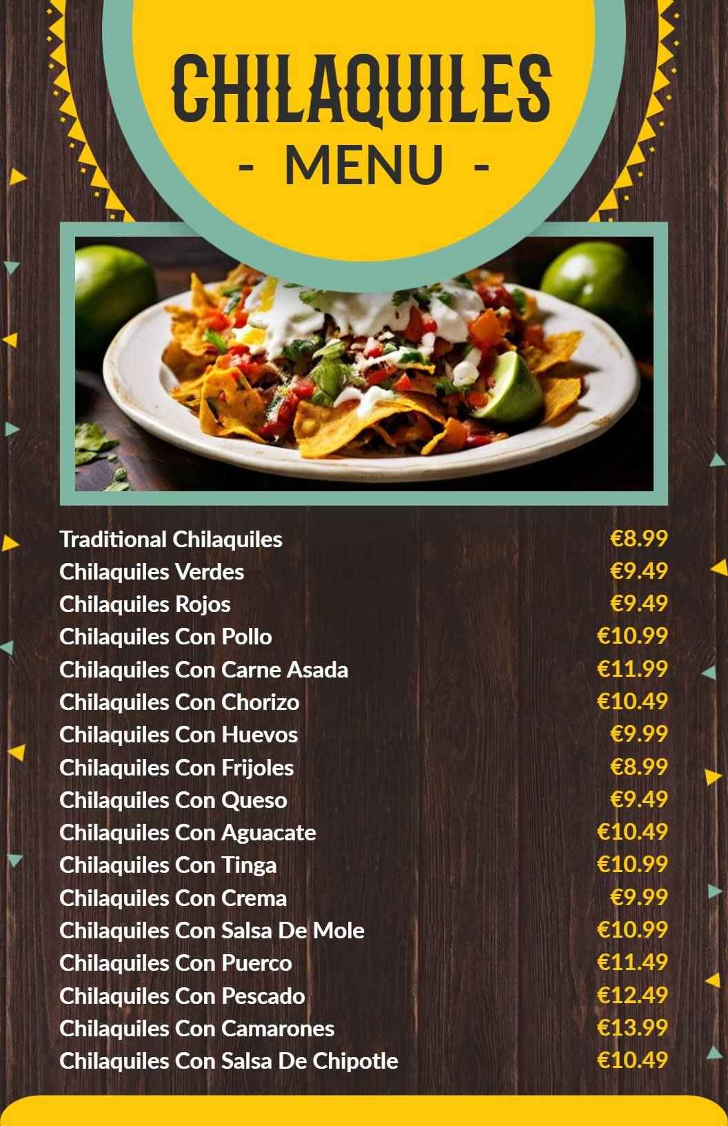 Plantilla De Menú De Chilaquiles Mexicanos Auténticos