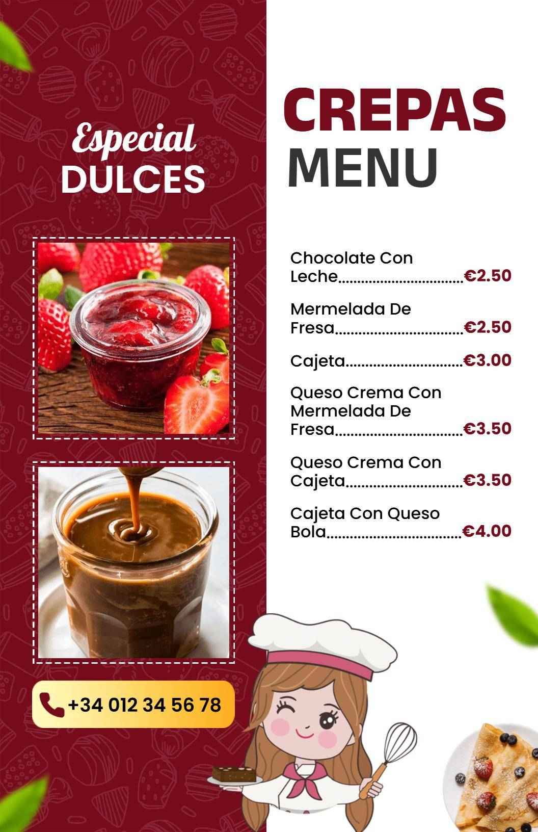 Plantilla De Menú De Crepas En Rojo Y Verde Vibrantes
