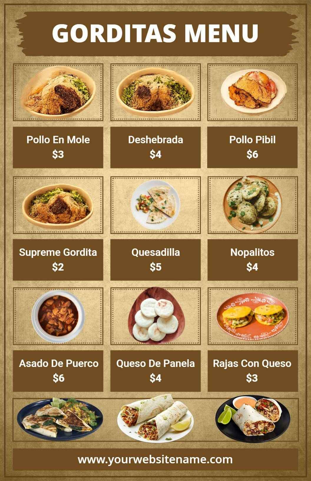 Plantilla De Menú De Gorditas En Tonos Marrones Cocina Mexicana Tradicional