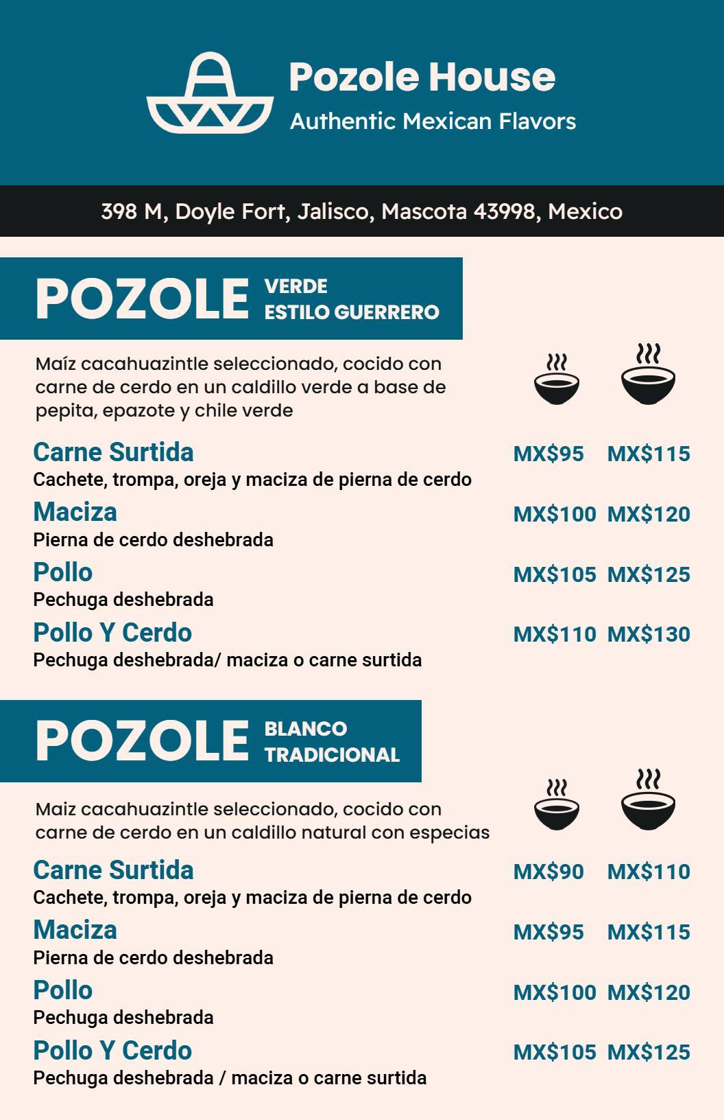 Plantilla De Menú De Pozole Selección De Platos Clásicos Mexicanos