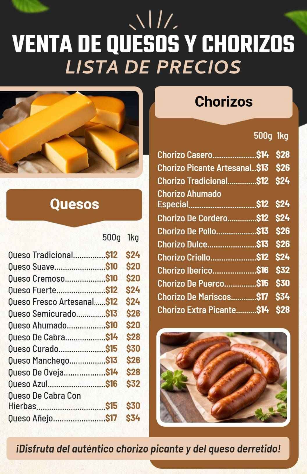 Plantilla De Menú De Quesos Y Embutidos Gourmet