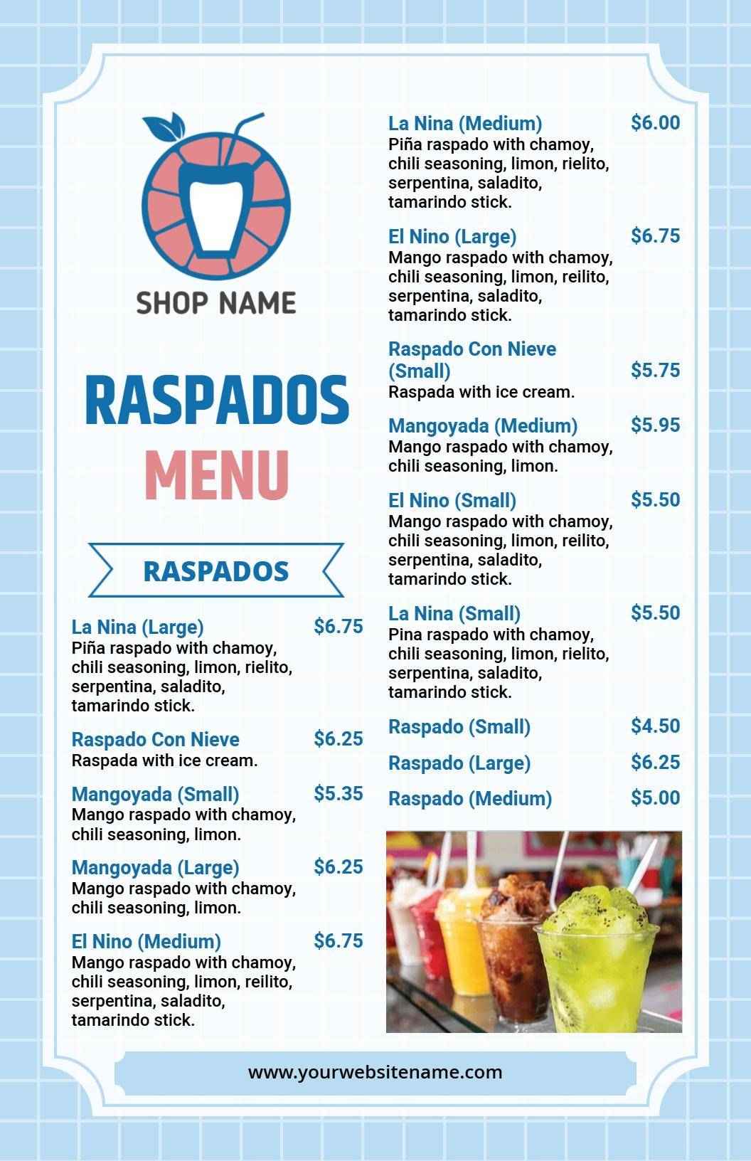 Plantilla De Menú De Raspados Refrescantes Para El Verano