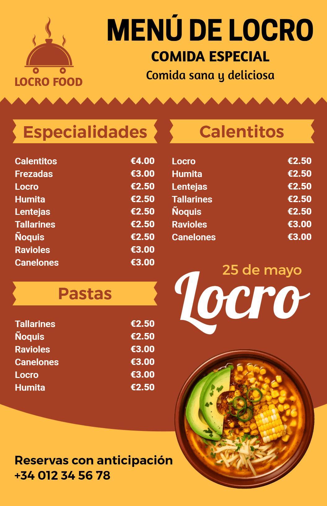 Plantilla De Menú De Restaurante De Color Naranja Vibrante Inspirado En El Locro