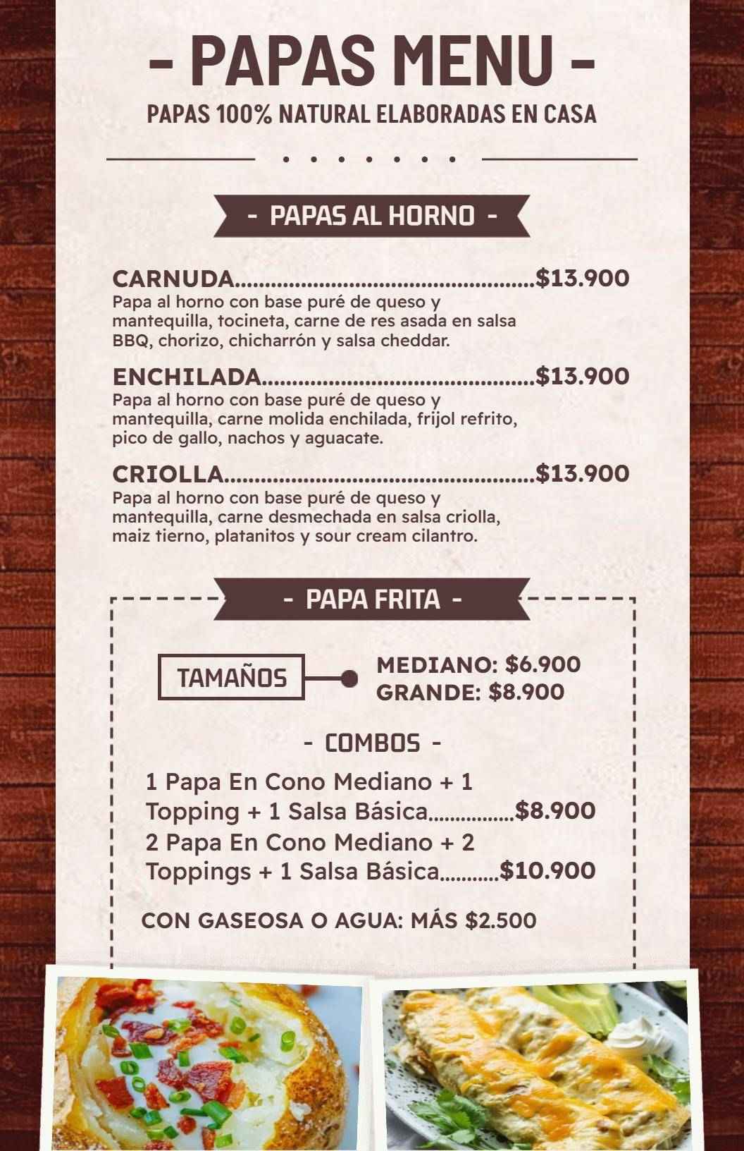 Plantilla De Menú De Restaurante Papas En Tonos Clásicos Beige Y Marrón