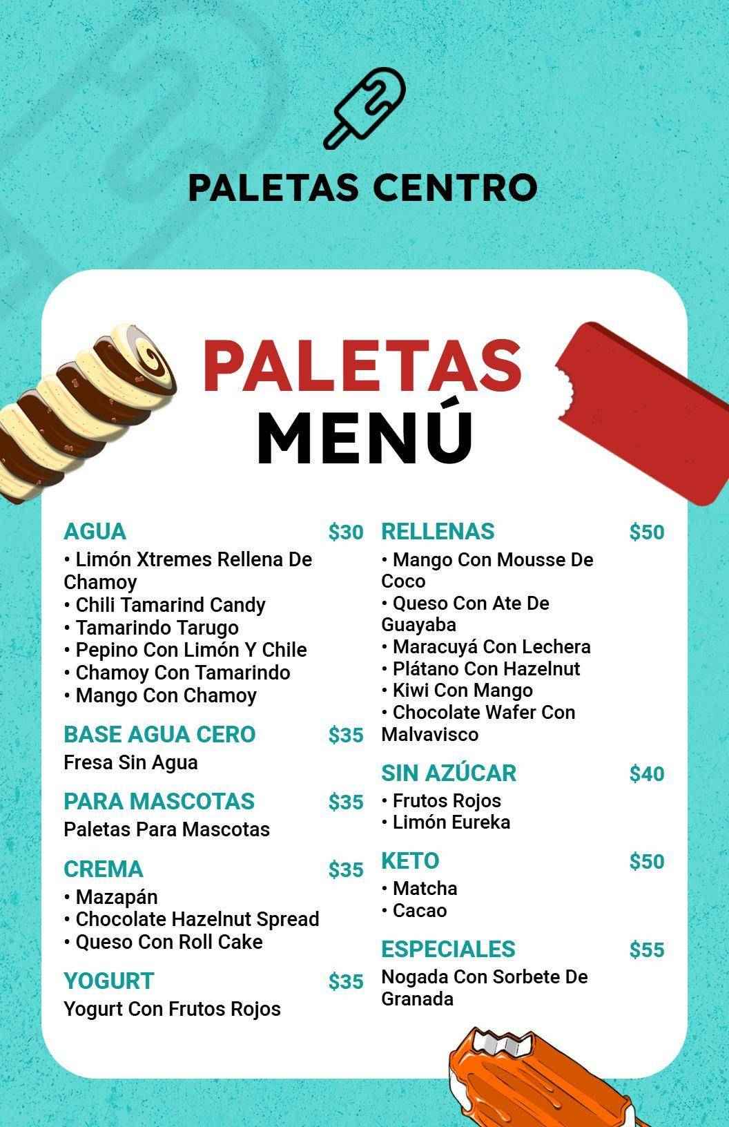 Plantilla De Menú Fresca Y Veraniega Con Diseño De Helados Y Paletas En Tonos Azules