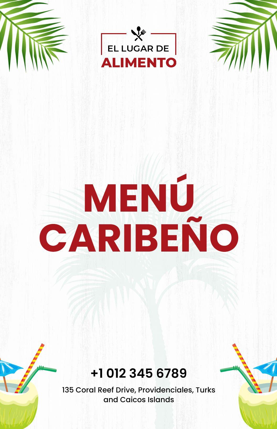 Plantilla De Menú Para Restaurante Caribeño Con Vibrantes Detalles En Rojo