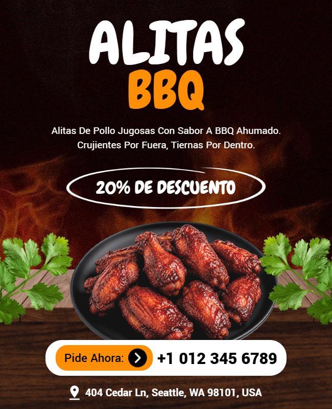 Plantilla De Póster Promocional De Alitas De Pollo a La BBQ