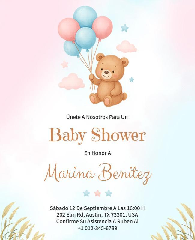 Plantilla De Volante De Invitación Para Baby Shower Con Un Osito Adorable