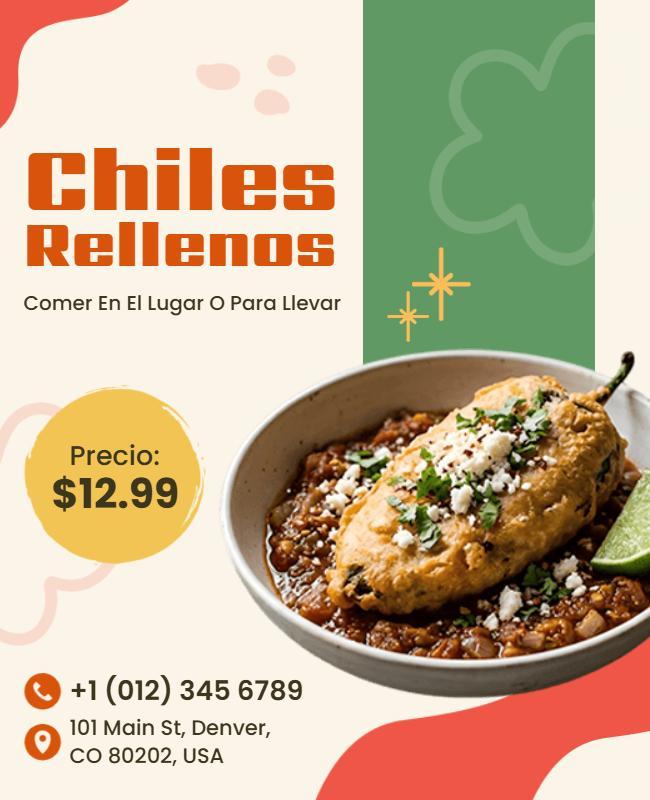 Plantilla De Volante De Promoción De Restaurante Chiles Rellenos