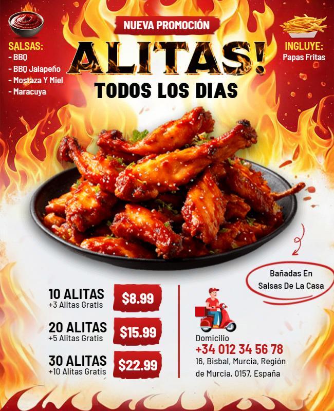 Plantilla De Volante De Promoción Diaria De Alitas De Pollo Picantes