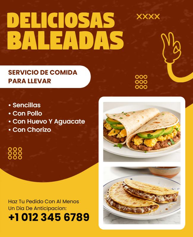 Plantilla De Volante De Servicio De Comida Para Llevar De Deliciosas Baleadas
