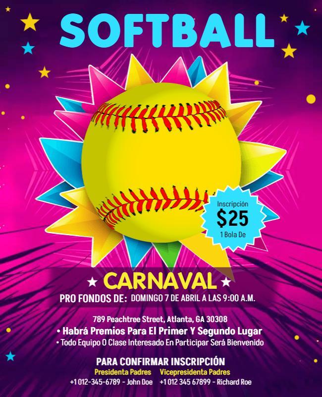 Plantilla De Volante Para El Evento Del Carnaval De Softbol Comunitario