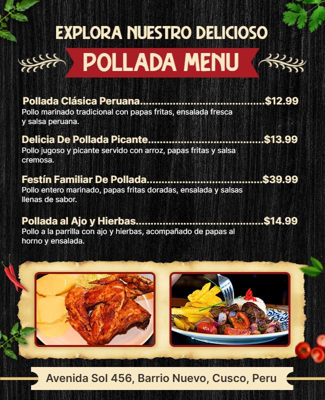 Plantilla De Volante Para Menú De Delicias De Pollada Tradicional