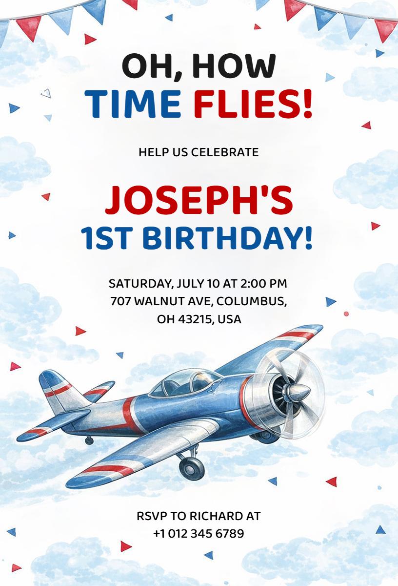 Playful Airplane Adventure 1st Birthday Celebration Invitation Template
