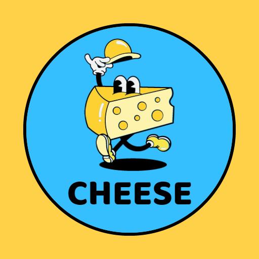 Playful Animated Cheese Character on Bright Yellow Background Logo Template