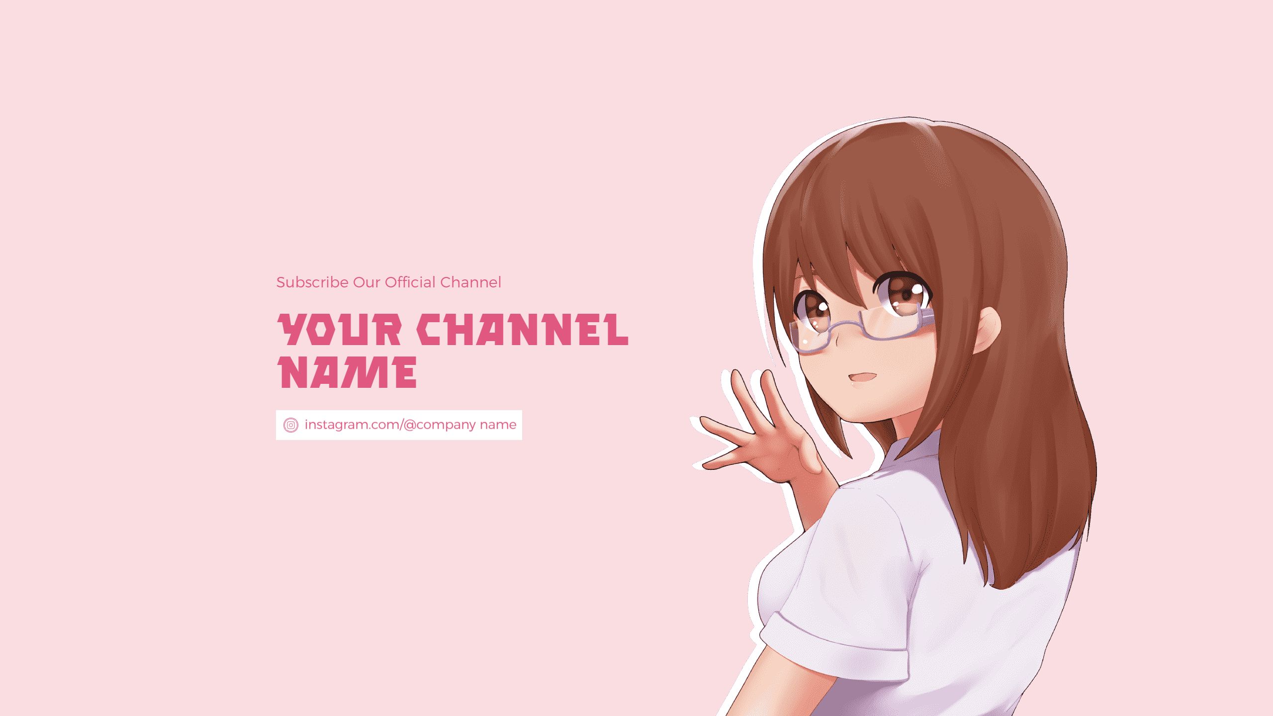 Playful Anime Character with Pink Background YouTube Banner Template