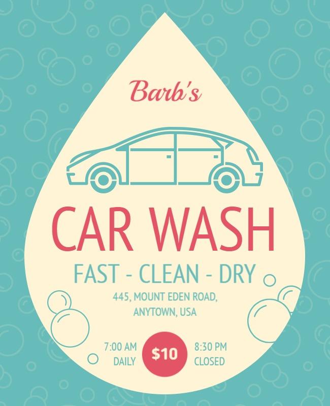 Playful Aqua Car Wash Service Promotional Poster Template