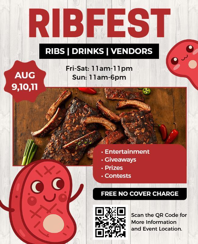 Playful BBQ Ribfest with Fun Cartoon Elements Flyer Template