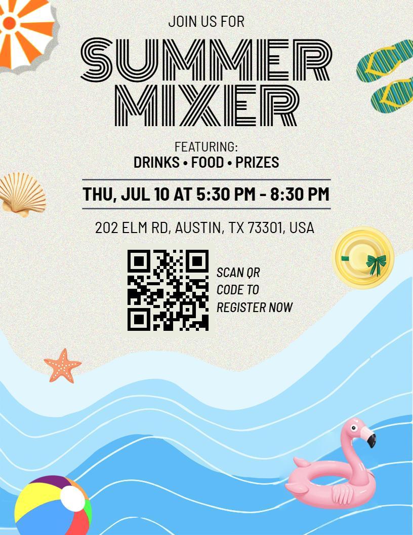 Playful Beach Theme Summer Mixer Event Flyer Template