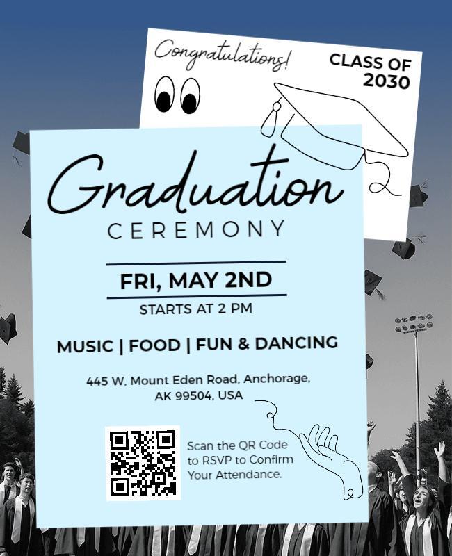 Playful Black and White Graduation Ceremony Invitation Flyer Template