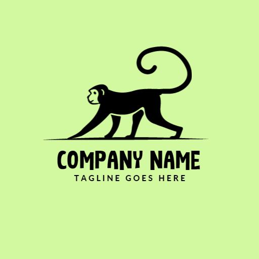 Playful Black Monkey Illustration on Soft Green Background Logo Template