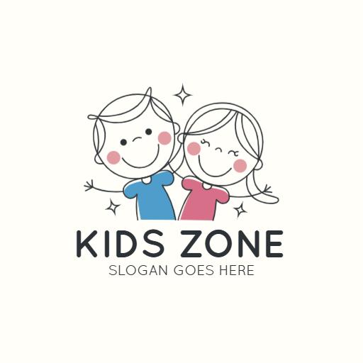 Playful Blue and Pink Characters Create Fun Kids Zone Logo Template