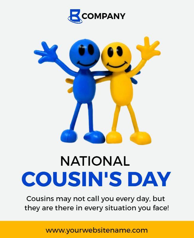 Playful Blue and Yellow Cousin's Day Celebration Poster Template