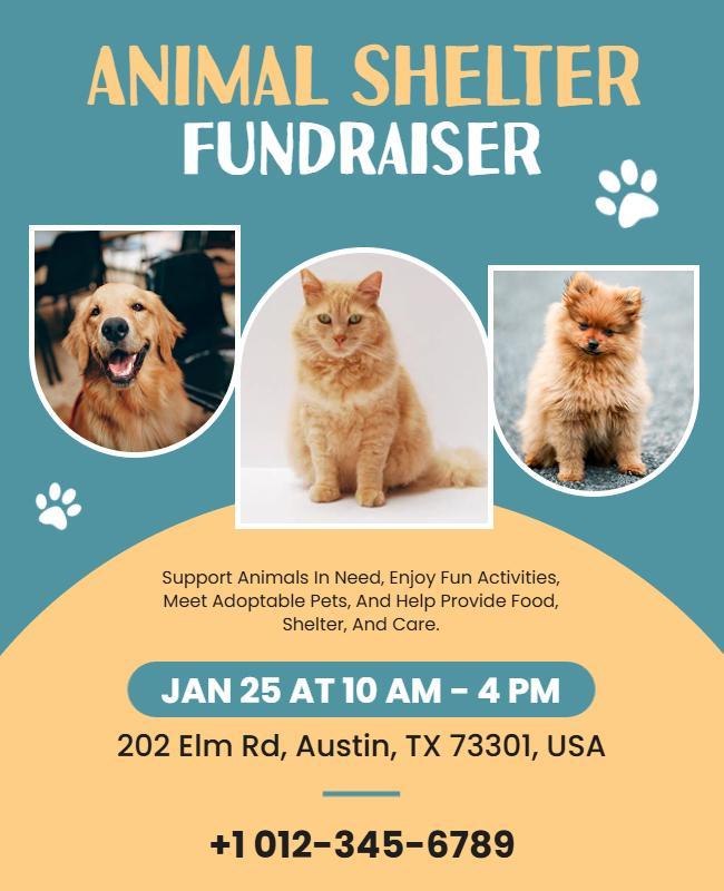 Playful Blue Animal Community Fundraiser Flyer Template