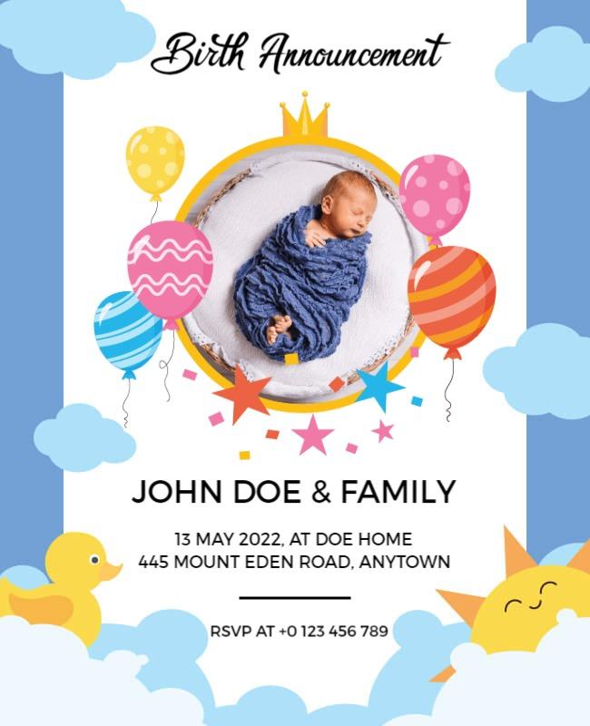 Playful Blue Baby Birth Announcement Poster Template